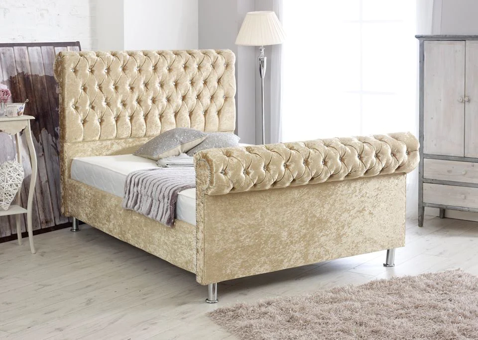 The Lux Scroll Sleigh Bed Frame